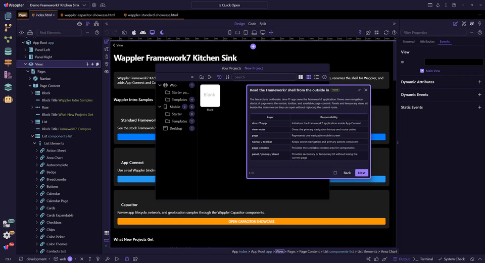 Screenshot: Read the Framework7 shell from the outside in