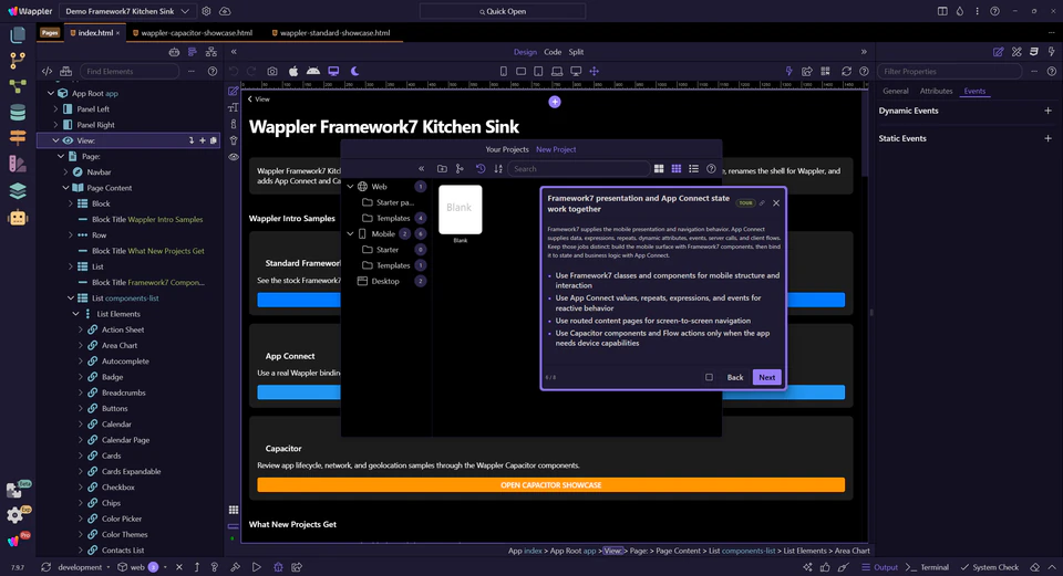 Screenshot: Framework7 presentation and App Connect state work together