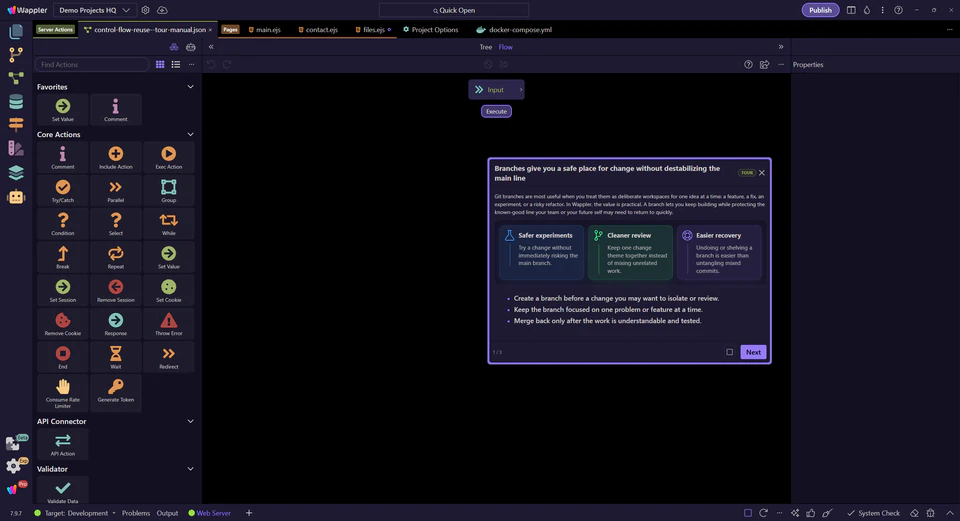 Screenshot: Branches give you a safe place for change without destabilizing the main line