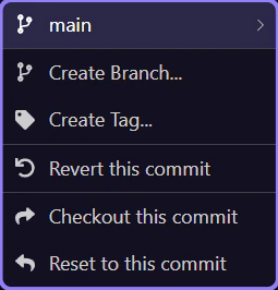 Screenshot: Branch ref actions stay attached to the commit that exposes them