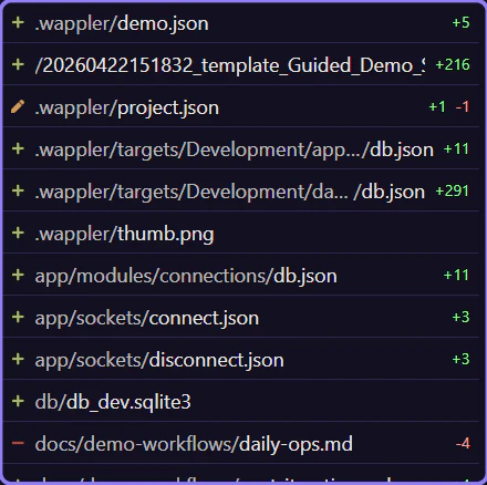 Screenshot: Committed files are shown in a read-only inspection list