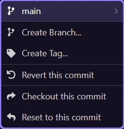 Screenshot: The commit menu is the practical history toolbox