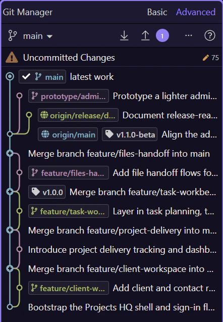 Screenshot: Choose the next Git task