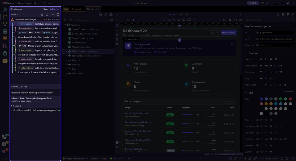 Screenshot: Git Manager has three recurring surfaces