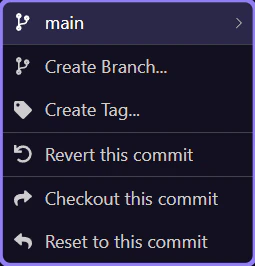 Screenshot: Commit context menus now gather the branch and recovery actions
