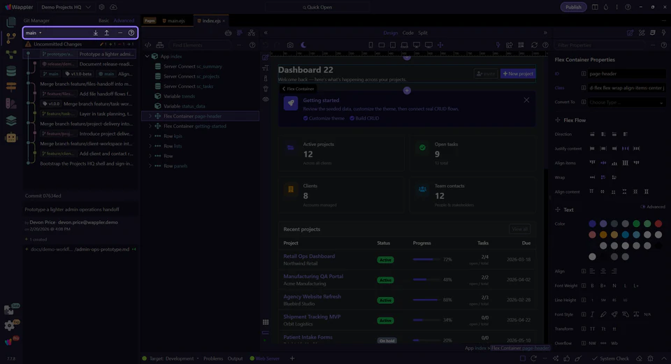 Screenshot: The toolbar tells you whether the repository is connected