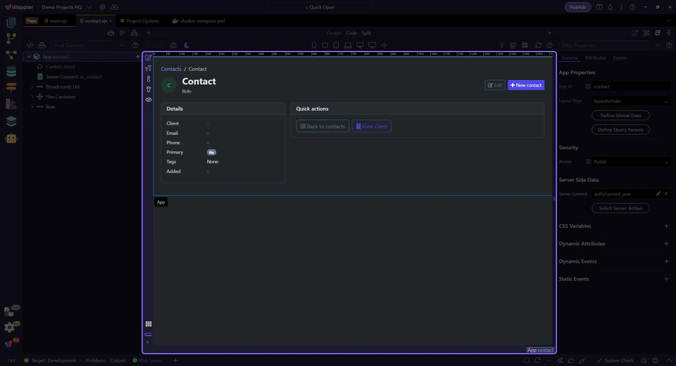 Screenshot: Next steps: select on the canvas, then inspect structure and properties