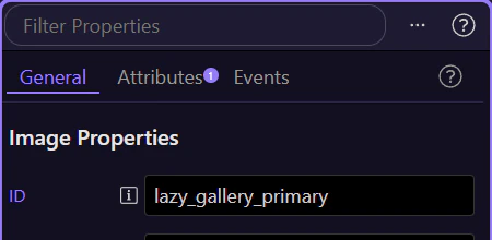 Screenshot: Use the Properties panel for the selected image