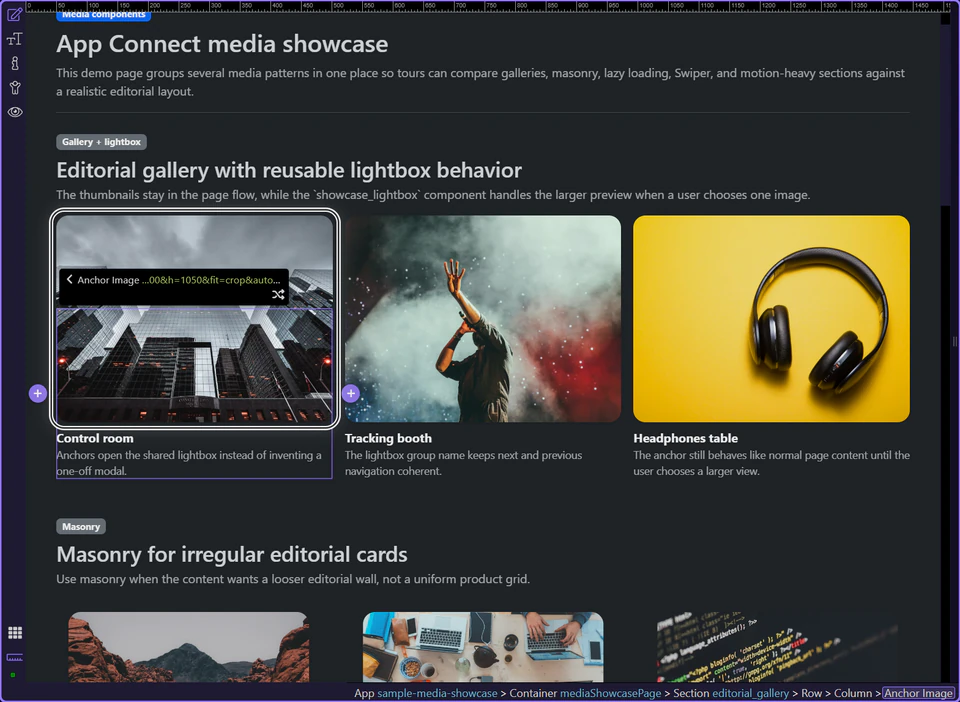 Screenshot: A gallery link is the item you configure