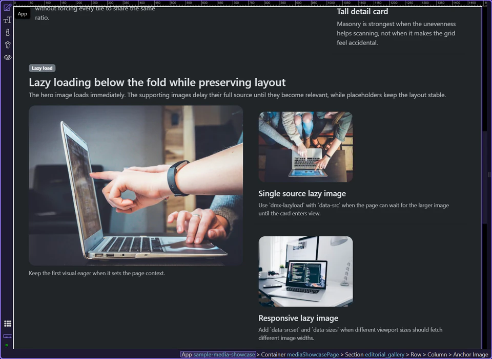 Screenshot: The page root hosts one shared Lightbox Options component