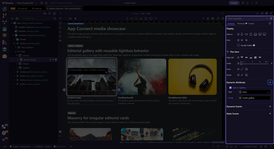 Screenshot: The gallery anchor shows the actual lightbox relationship