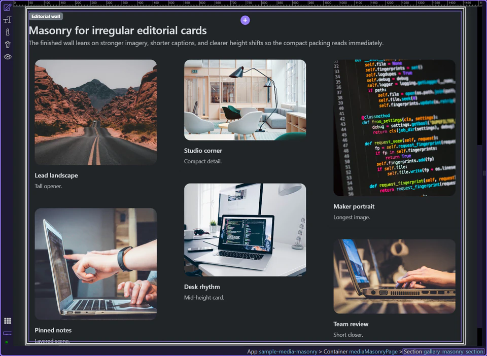 Screenshot: Masonry earns its place when the cards have meaningfully different heights