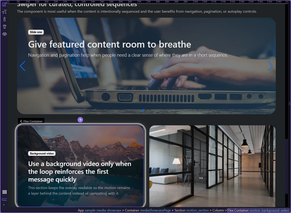 Screenshot: Background video only works when it stays behind the message