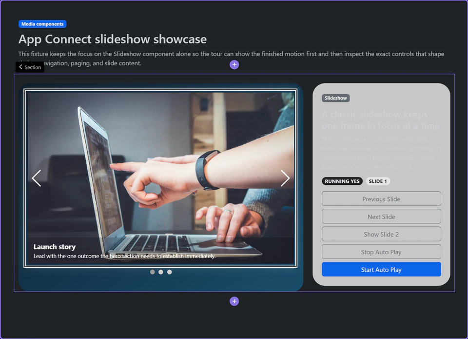 Screenshot: The section defines where the slideshow belongs