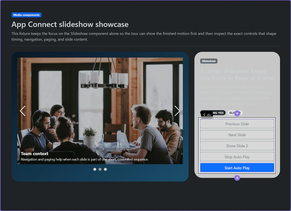 Screenshot: Real actions are easy to test against the live component