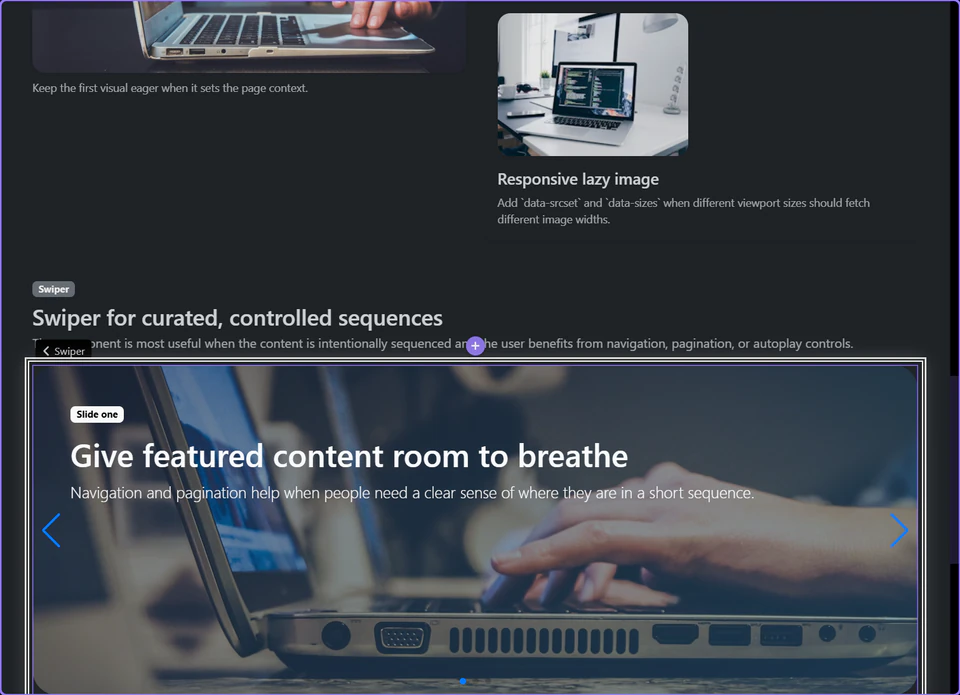 Screenshot: Use Swiper when the content benefits from an intentional sequence