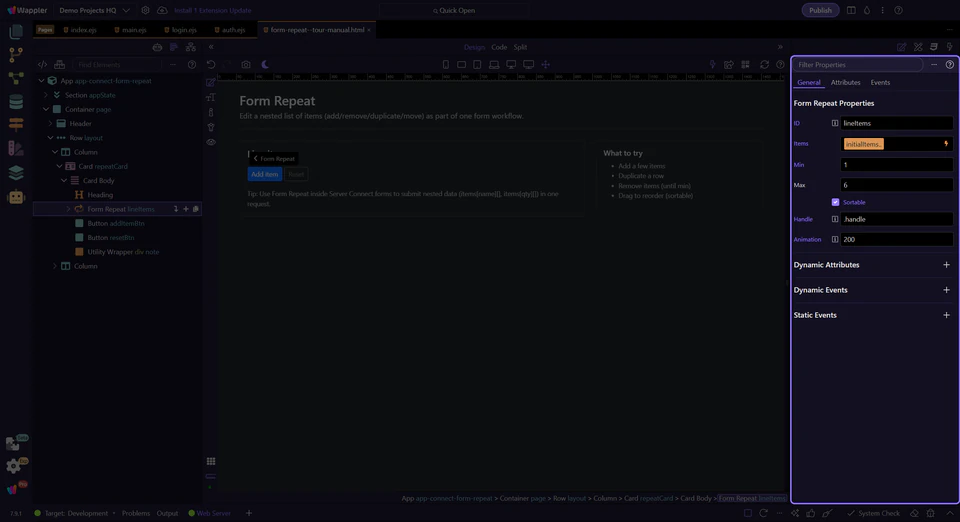 Screenshot: The repeated source lives inside the Properties workflow