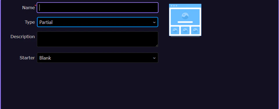 Screenshot: Page Type is already set to Partial