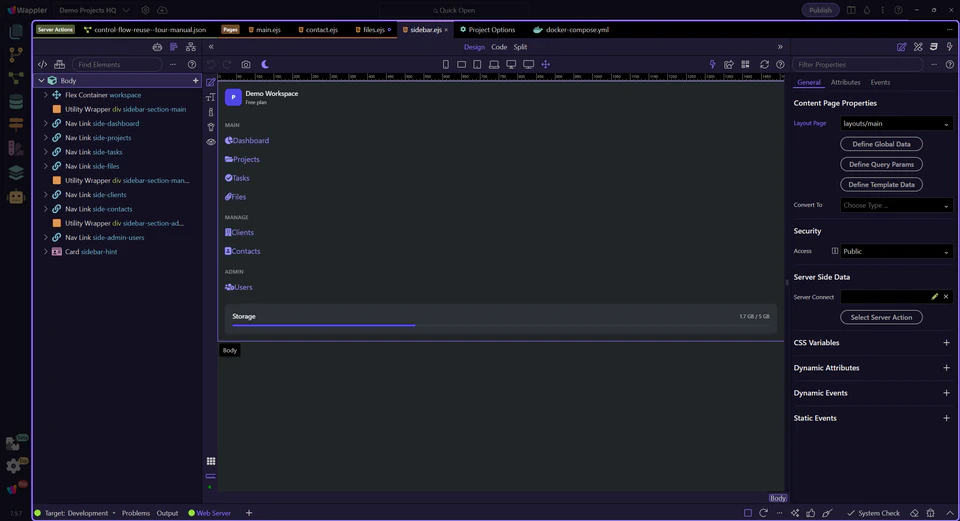 Screenshot: The real `sidebar.ejs` partial opens