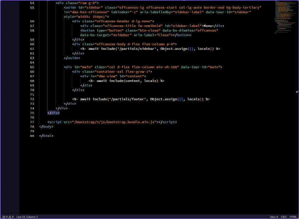 Screenshot: Each include names one reusable responsibility