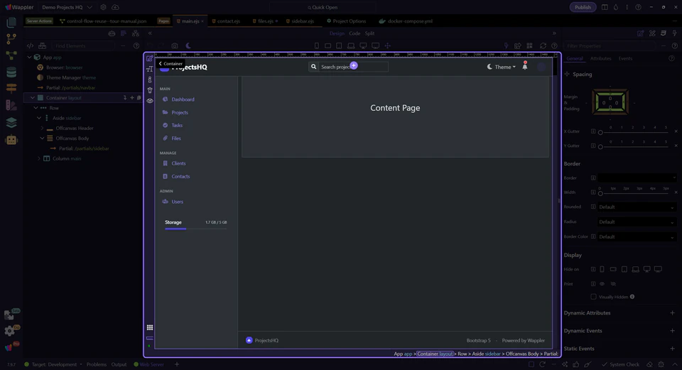 Screenshot: Design View assembles the shared shell