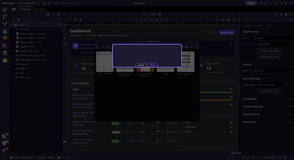 Screenshot: The Clone Project Dialog