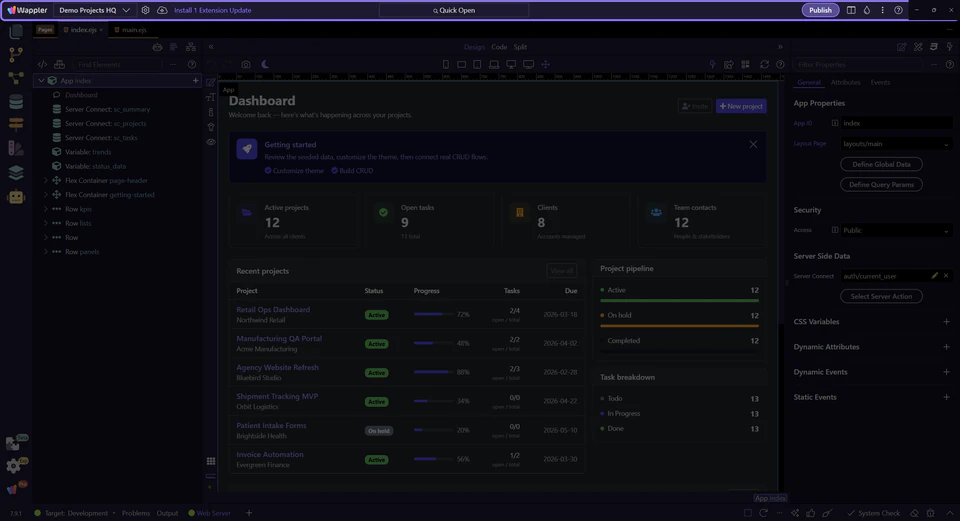 Screenshot: Project Actions In The Toolbar