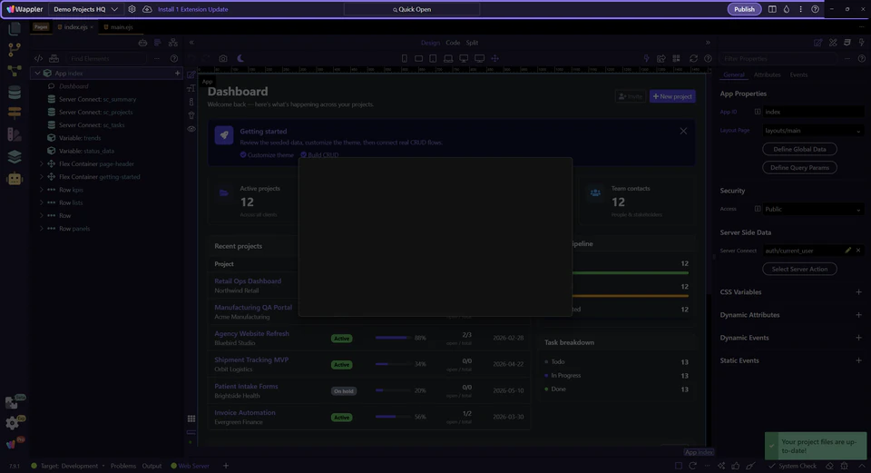 Screenshot: Project Updater Button