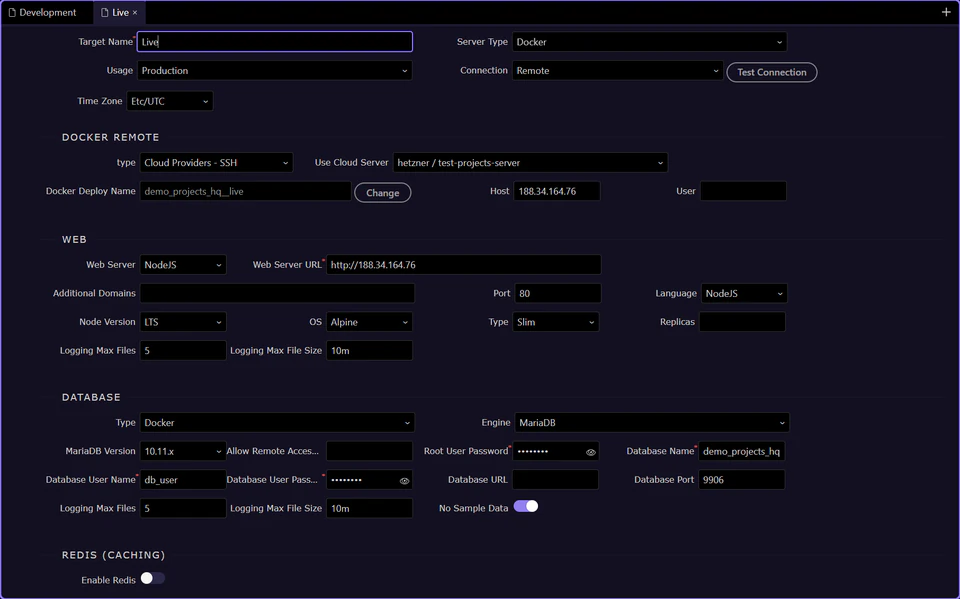 Screenshot: Use the `Live` target when that concrete production path exists