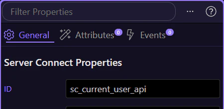Screenshot: The Server Connect URL is assigned on the component