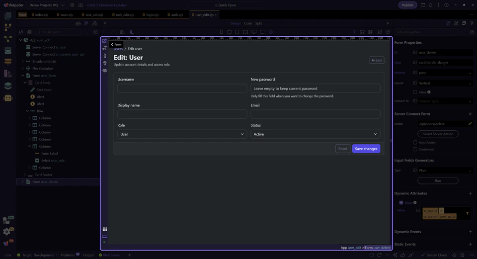 Screenshot: The admin user edit page is a concrete current-user example