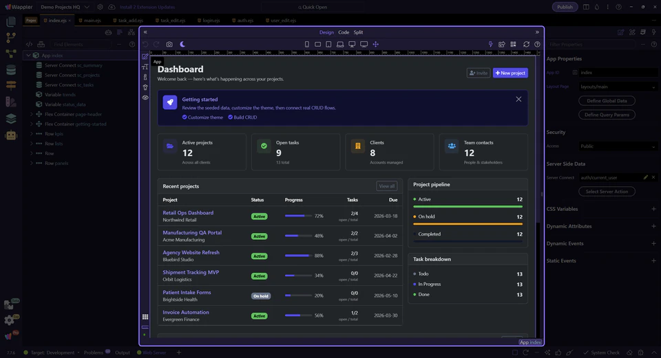 Screenshot: Switch to the dashboard to review the shared application shell