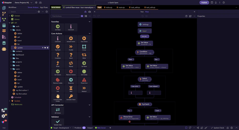 Screenshot: Control flow + reuse