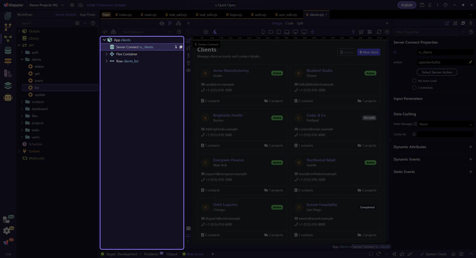 Screenshot: Server Connect component