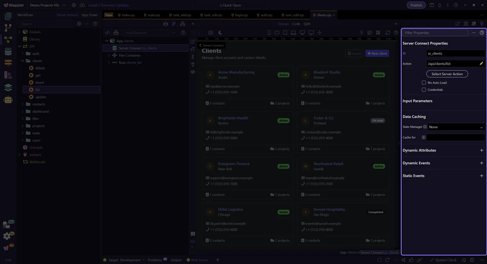 Screenshot: Component properties (URL + state)