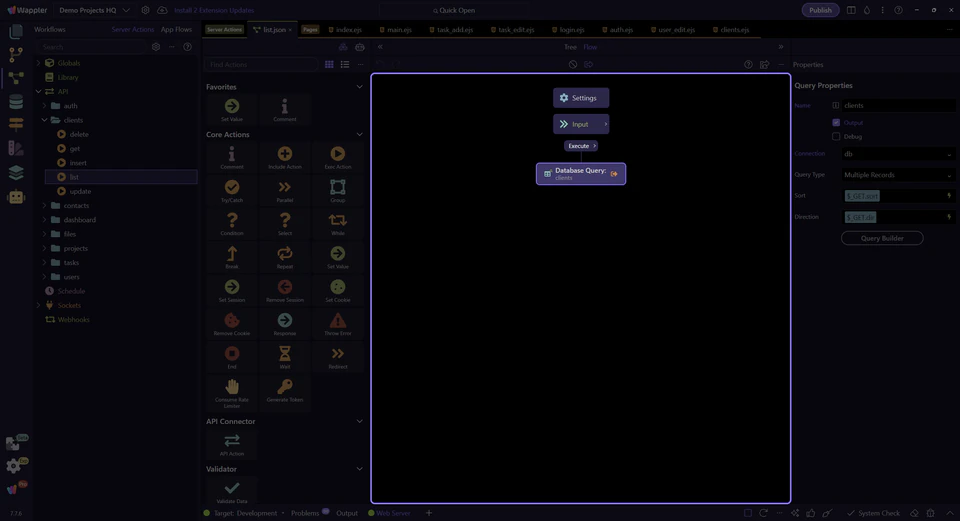 Screenshot: The SELECT step is selected