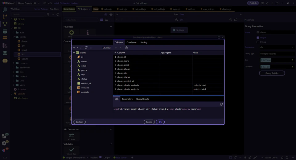Screenshot: Database Query Builder dialog