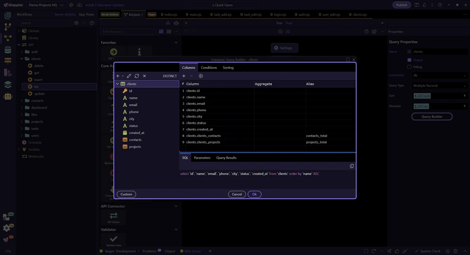 Screenshot: Selected columns