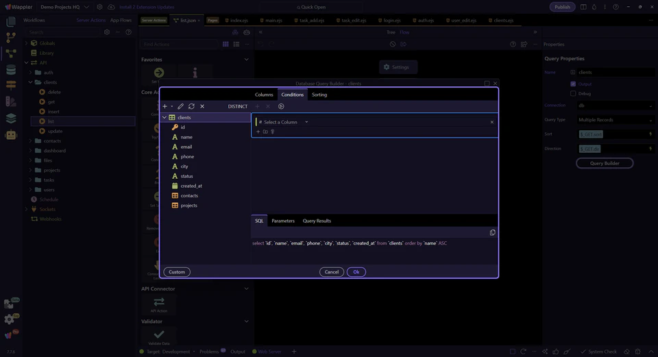 Screenshot: Filters (WHERE)