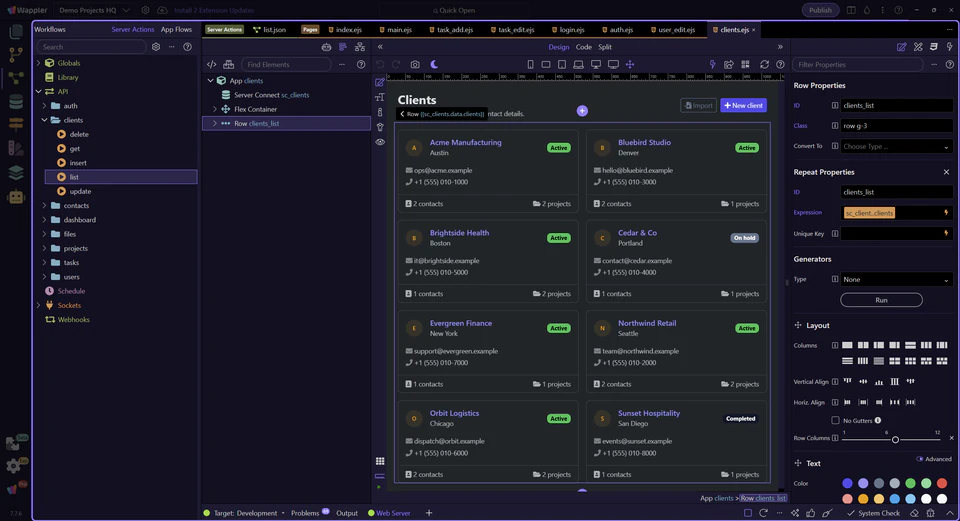 Screenshot: Return to views/clients.ejs