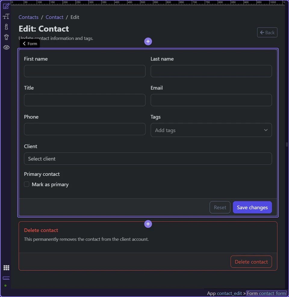 Screenshot: The update form owns the restored edit state