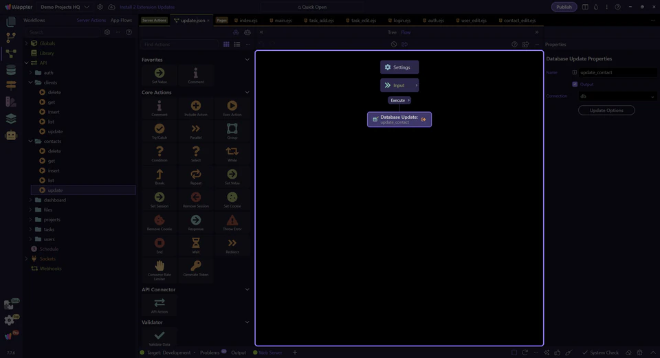Screenshot: The update step maps the accepted fields into one record update