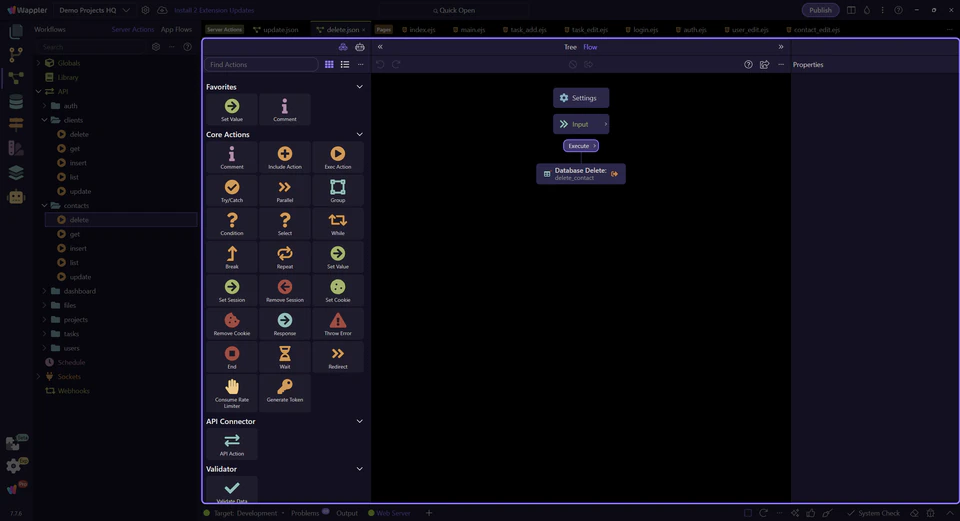 Screenshot: The delete action accepts only the contact identifier