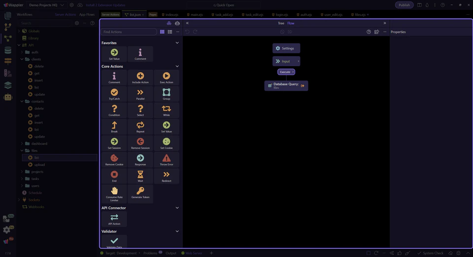 Screenshot: The Server Connect editor becomes the main inspection area