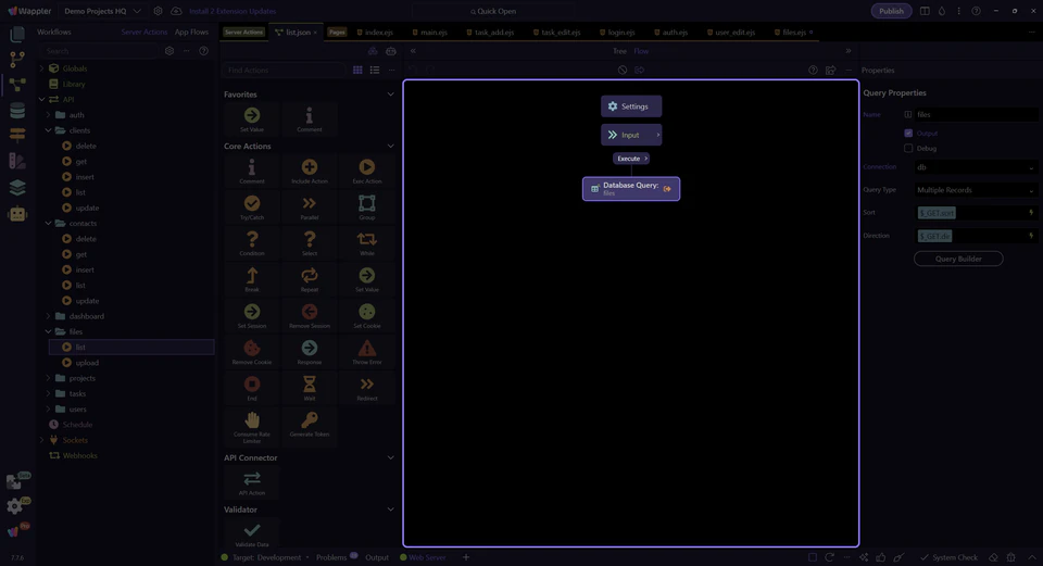 Screenshot: The list action is one select query, not a chain of scattered steps