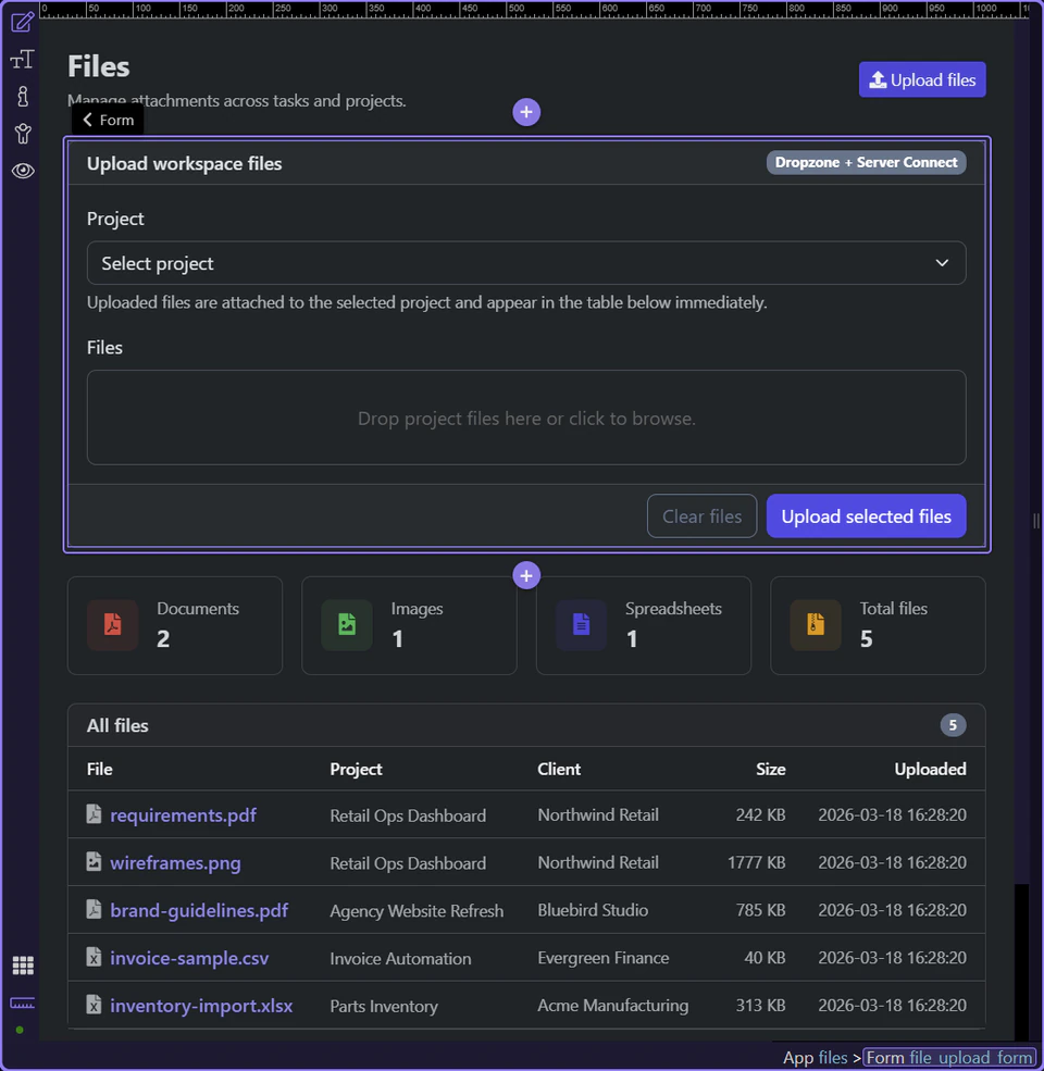 Screenshot: The upload form defines the request and success loop