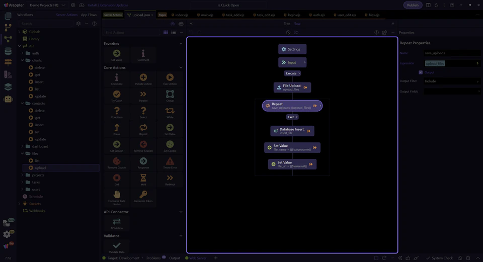 Screenshot: The repeat step shows where one request becomes many inserts
