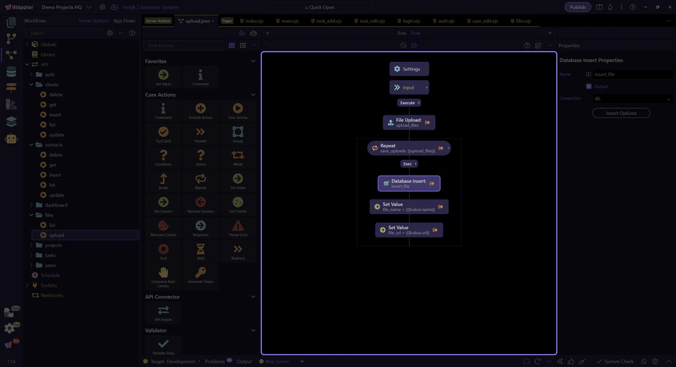 Screenshot: Each repeated iteration inserts one file record