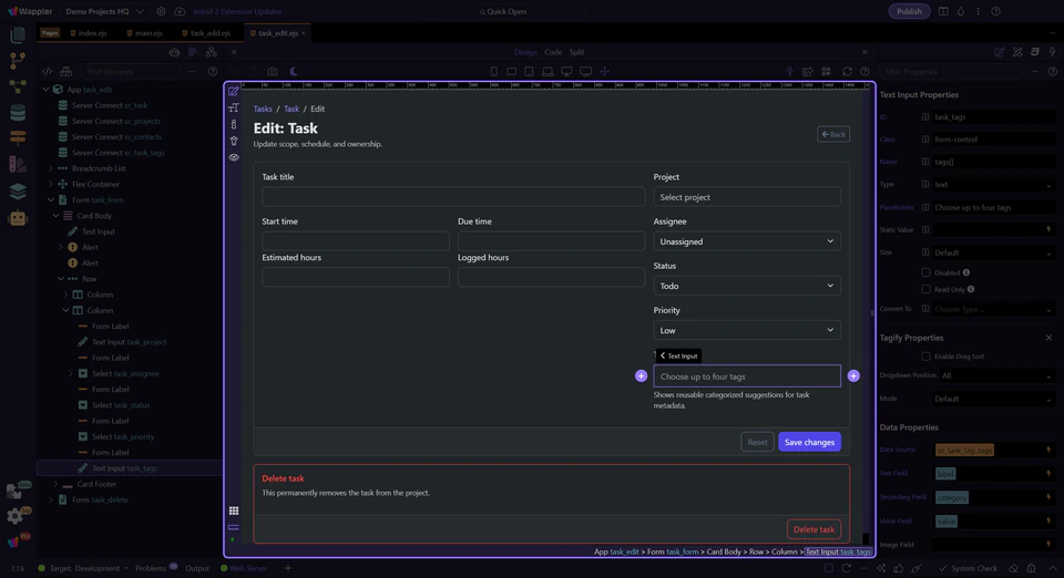 Screenshot: Edit-form Tagify field selected