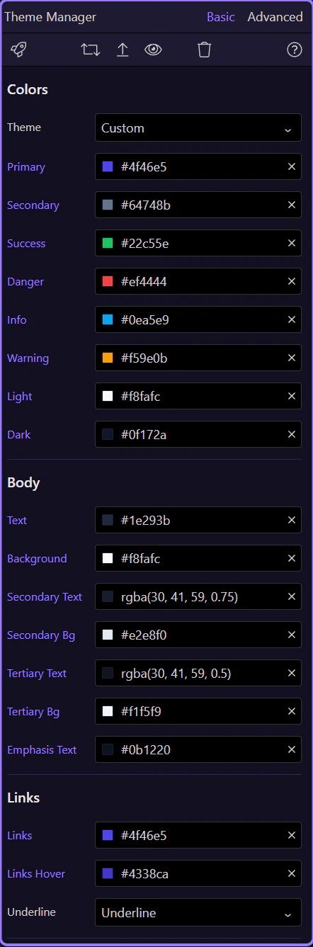 Screenshot: Theme Manager tours